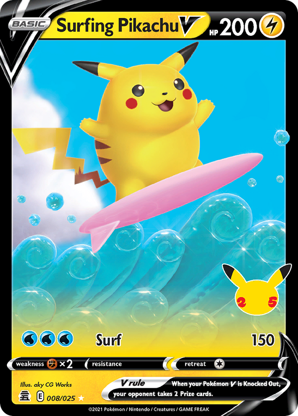 Surfing Pikachu V #008 - Celebrations - Holofoil Full Art
